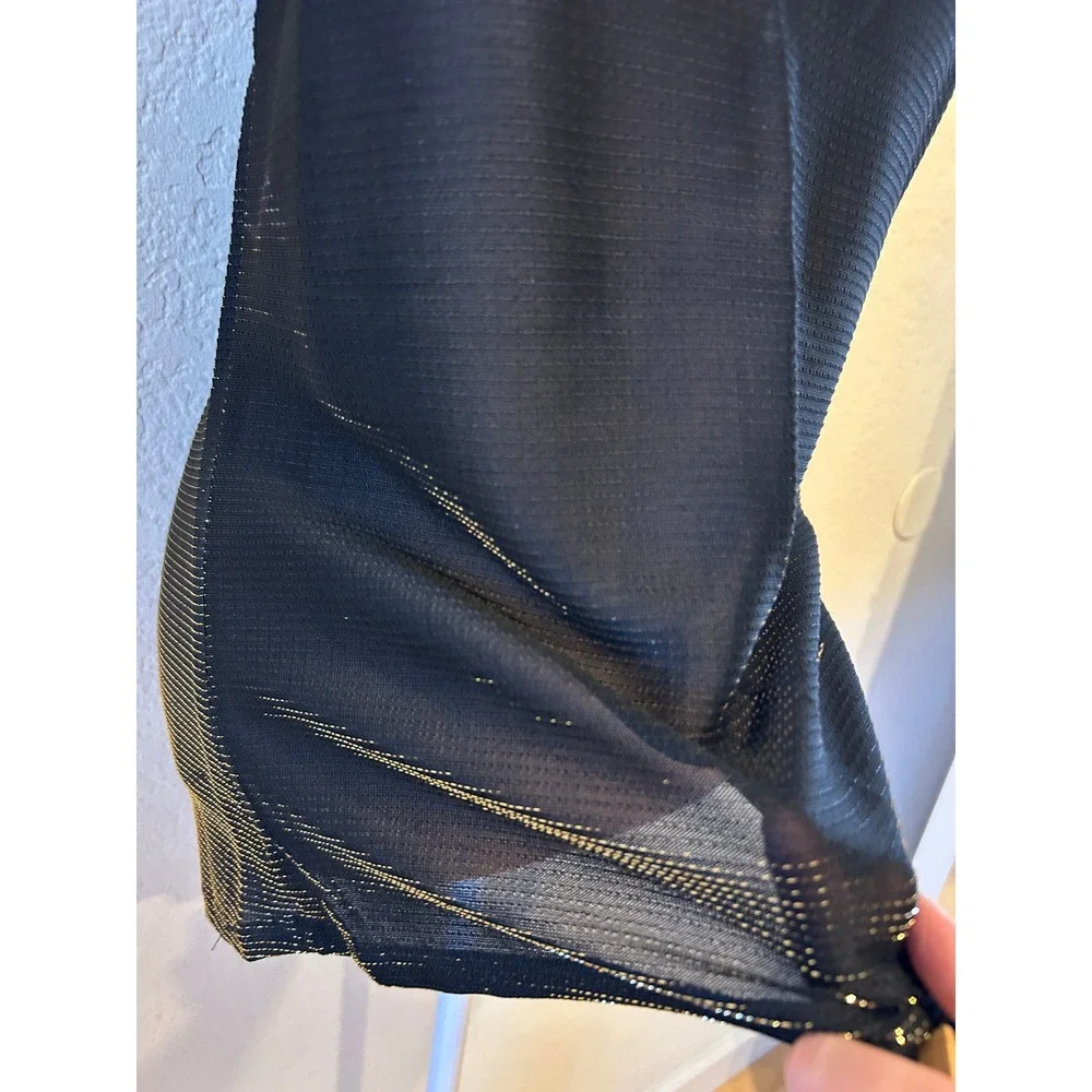 Vintage Cinema Etoile Cami Tank Sz L Black Gold Metallic Cowl Neck Mesh 90s Glam